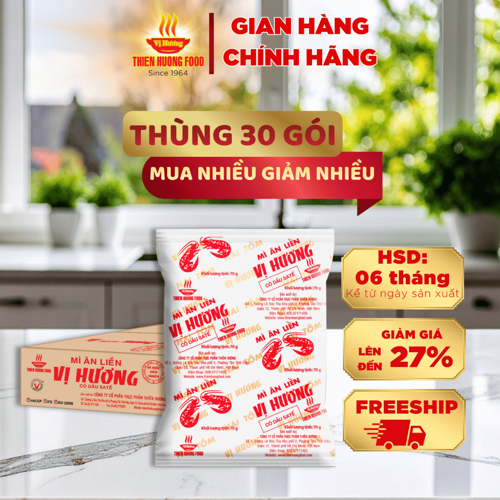 Mì giấy Vị Hương 2 tôm Satế Thùng 30 gói x 70g/ gói [TMNKR0005]