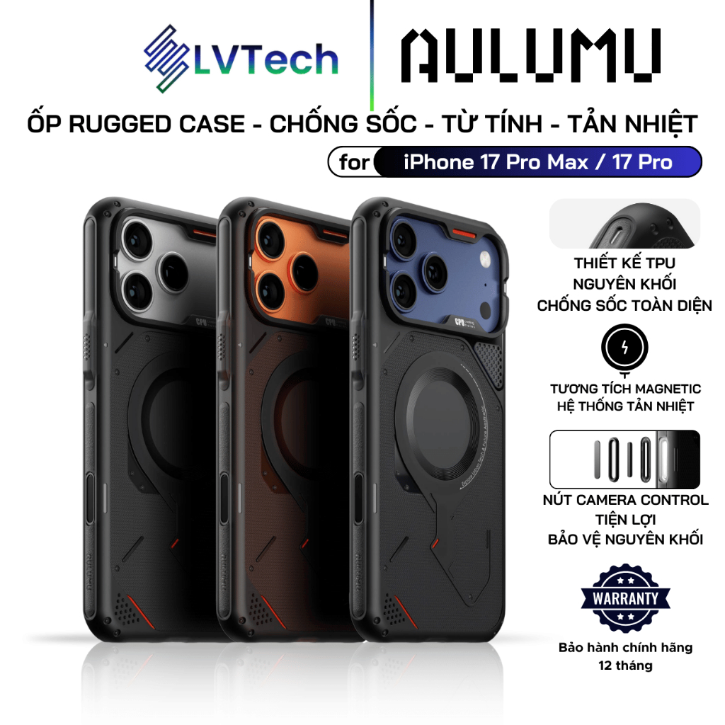 Ốp Lưng Aulumu cho iPhone 17 Pro Max / 17 Pro, Rugged Case, Chống Sốc, Tản Nhiệt, Vòng Tròn Từ Tính,
