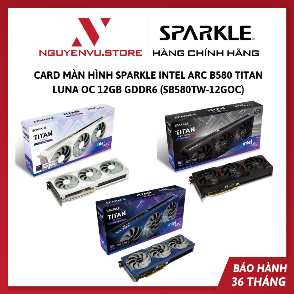Card màn hình SPARKLE Intel Arc B580 TITAN Luna OC 12GB GDDR6 (SB580TW-12GOC) - Hành chính hãng