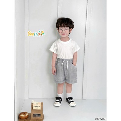 Quần short linen Beemo hoạ tiết kẻ sọc vải linen cho bé đi học, đi chơi từ 9-24kg 6081QHB