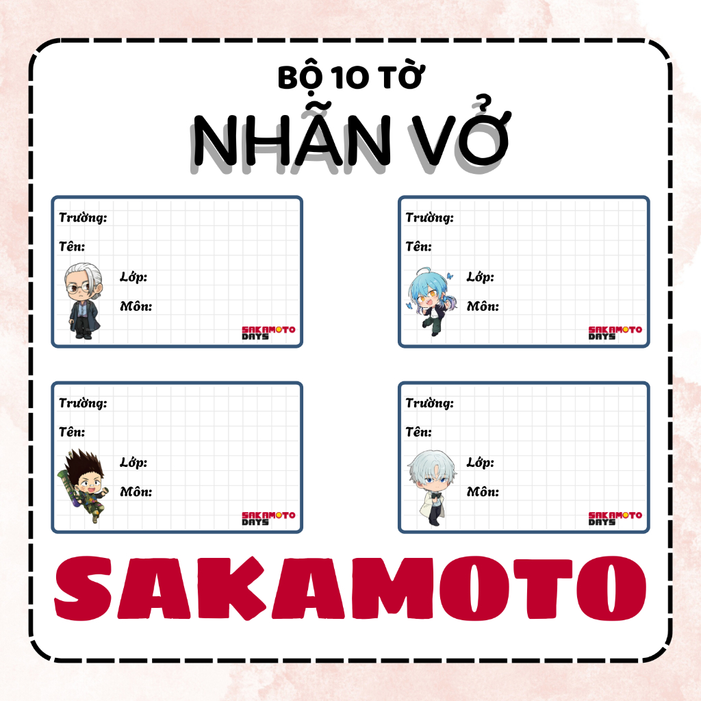 [Nhãn vở Sakamoto Days] Gói 10 miếng nhãn vở anime, nhãn dán tập, sách