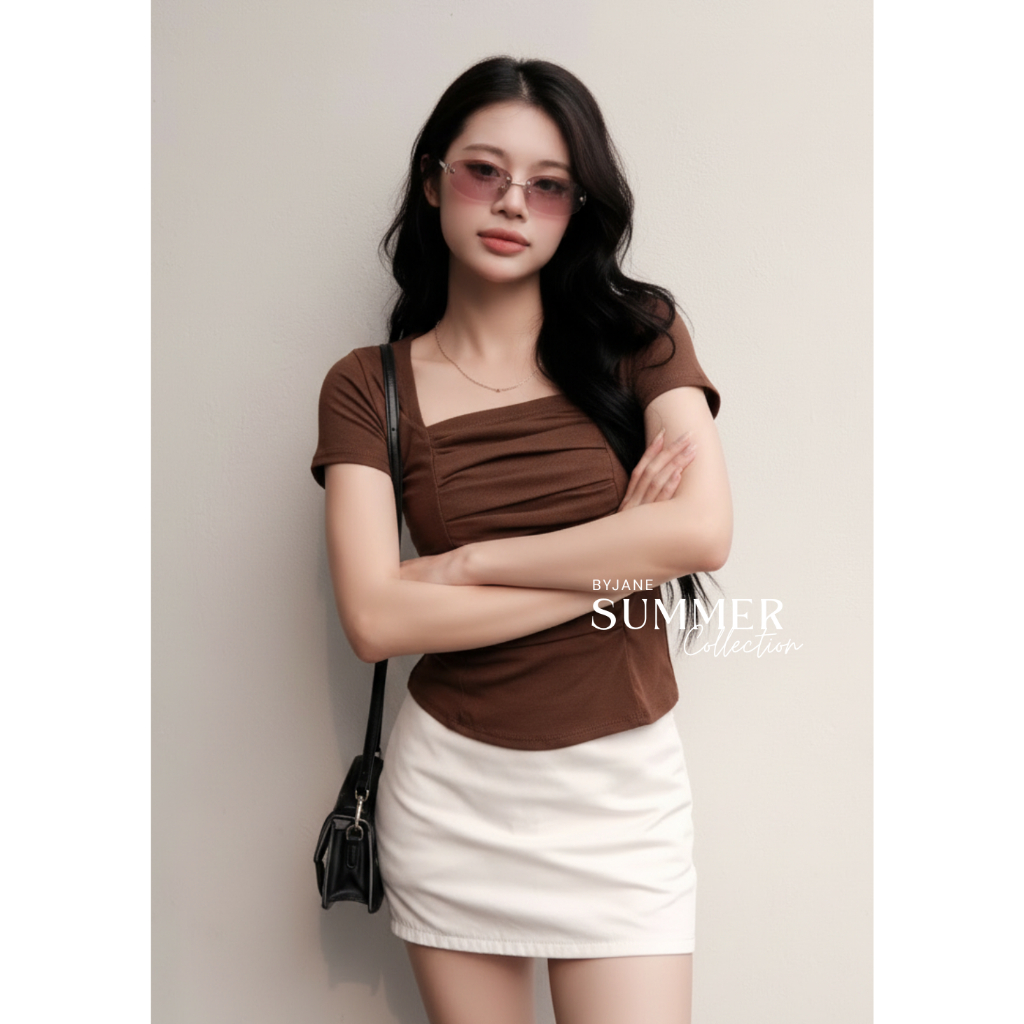 Áo Thun Nữ Ôm Body Cổ Vuông Nhún Ngực BYJANE Co Giãn 4 Chiều - 117 | BigBuy360 - bigbuy360.vn