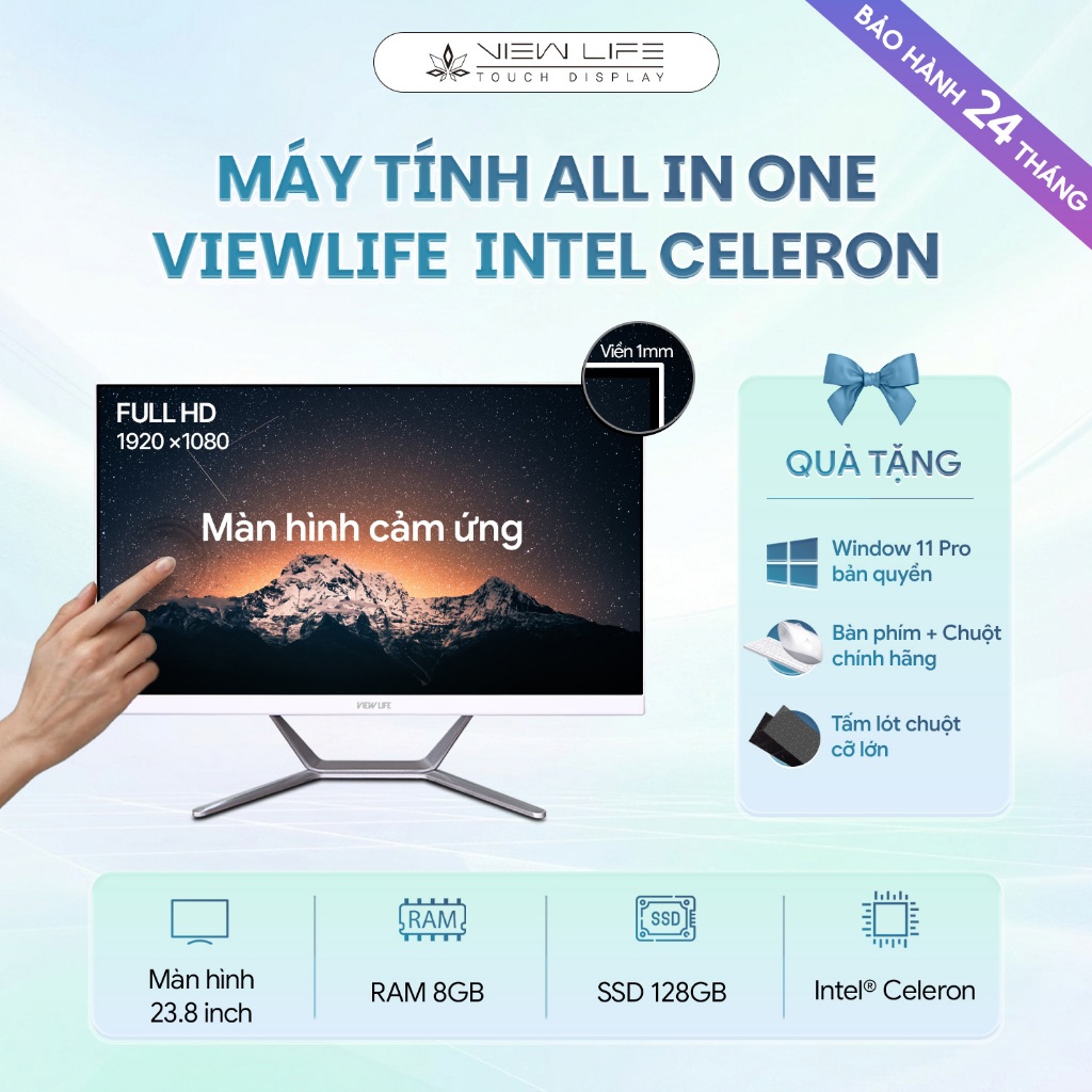 Máy tính All In One PC ViewLife Intel Core N5095 - TOUCH 8GB 128GB NVME 23.8inch Màn Hình Cảm Ứng Wi