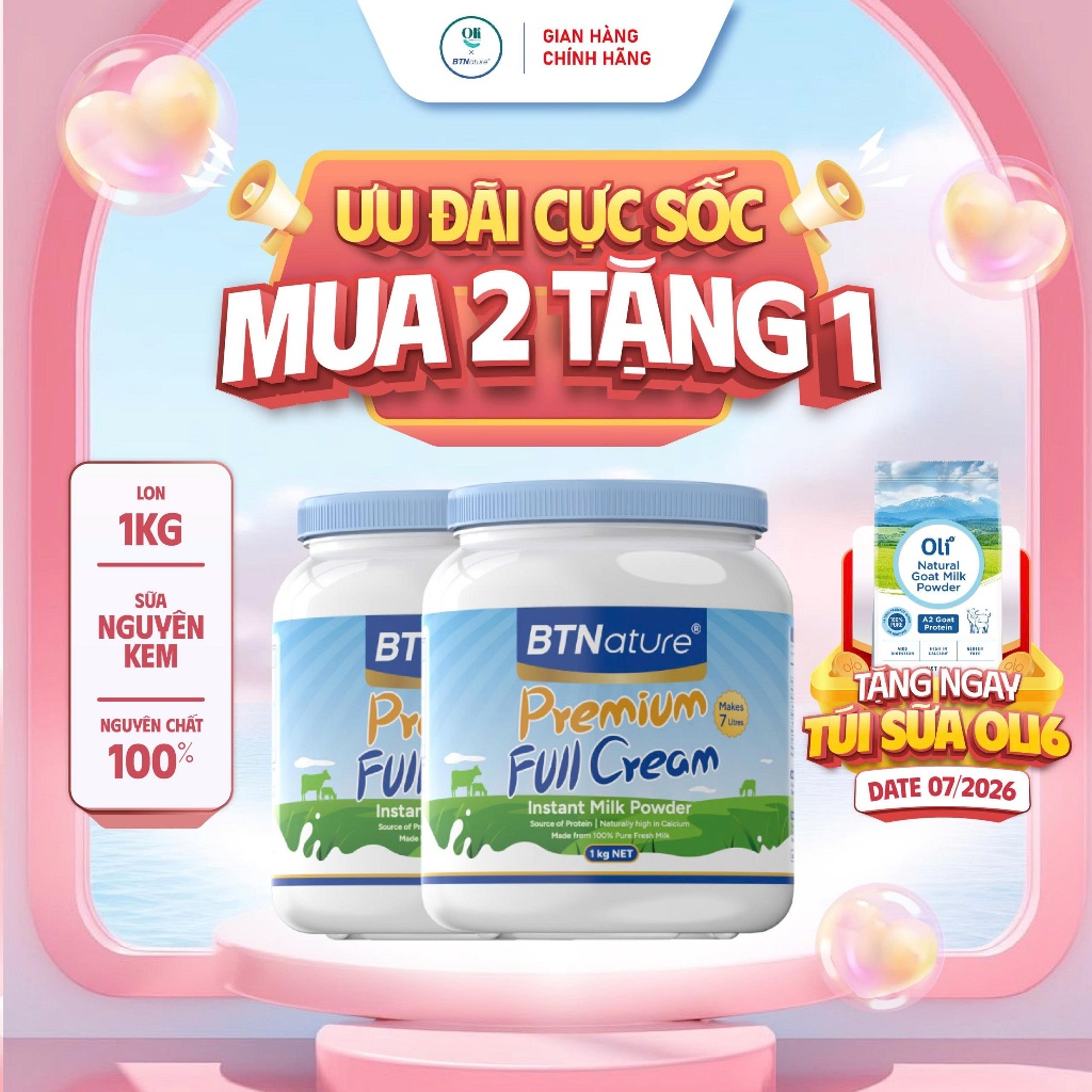 COMBO 2 HỘP | Sữa Tươi Dạng Bột Nguyên Kem Cao Cấp BTNature Full Cream – Bổ Sung Canxi Protein