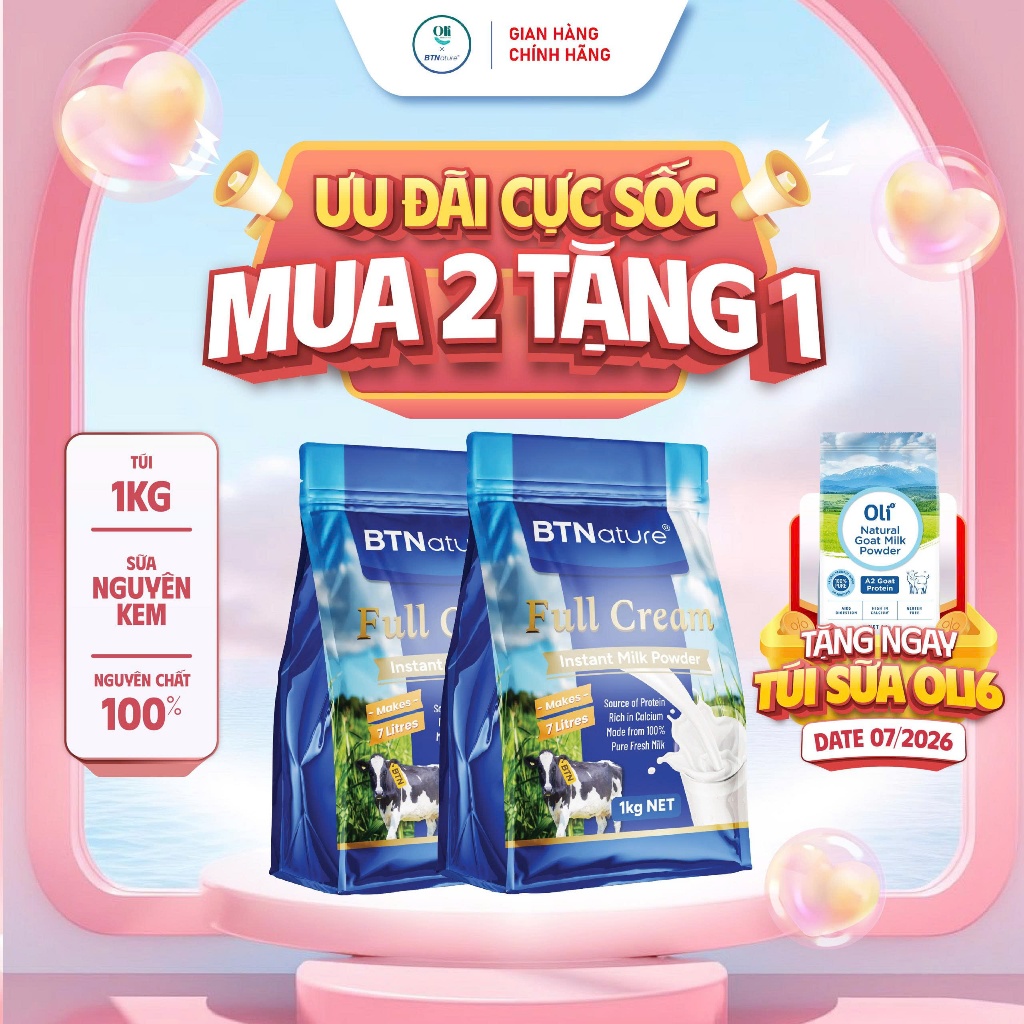 COMBO 2 TÚI | Sữa Tươi Dạng Bột Nguyên Kem Cao Cấp BTNature Full Cream – Bổ Sung Canxi Protein