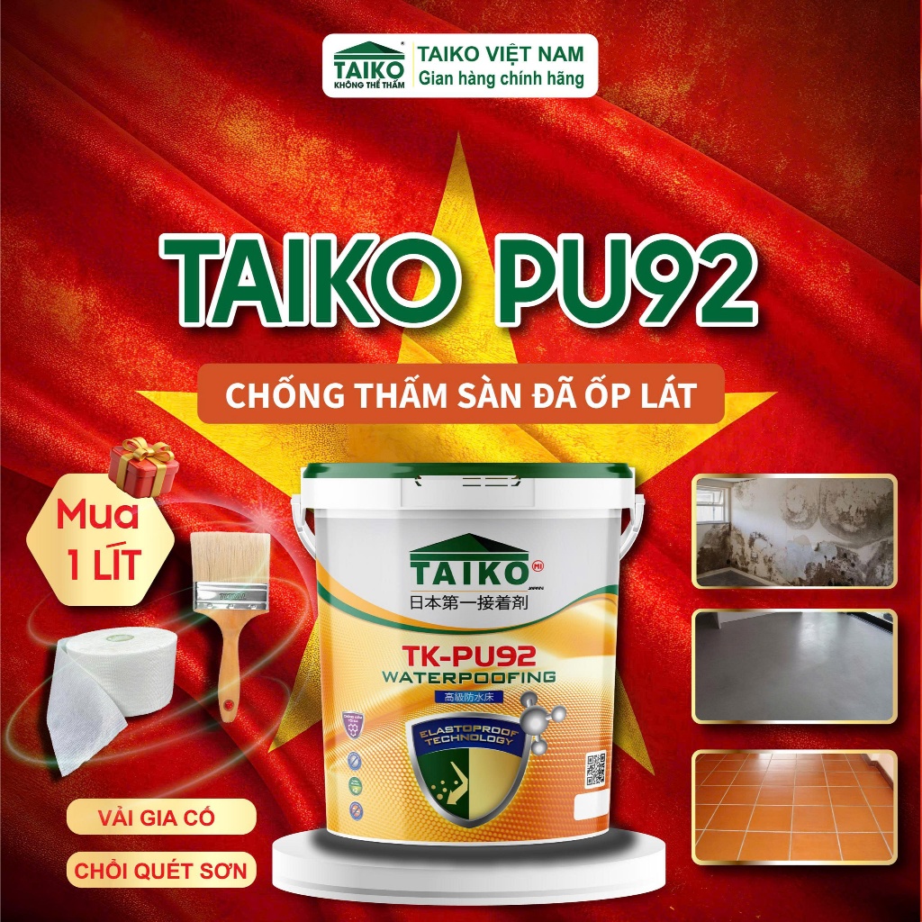 [TAIKO 10 L] Sơn Chống Thấm PU (Polyurethane) TAIKO PU92 - Kèm Vải Polyester và Chổi Lăn Sơn