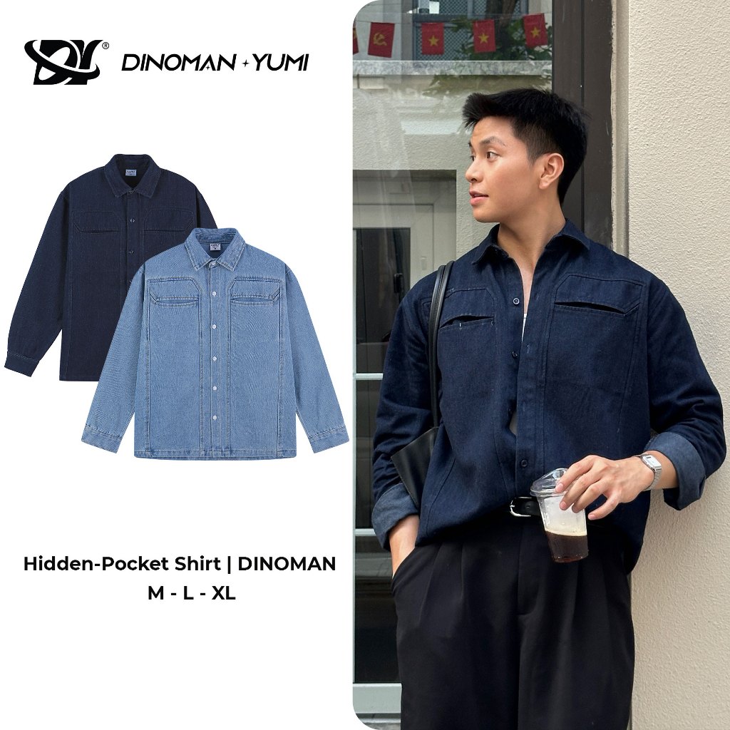 [Phiên bản đặc biệt] Áo Sơ Mi Denim Túi Ẩn DINOMAN Mềm Mịn Form Regular Trẻ Trung Tôn Dáng SM025