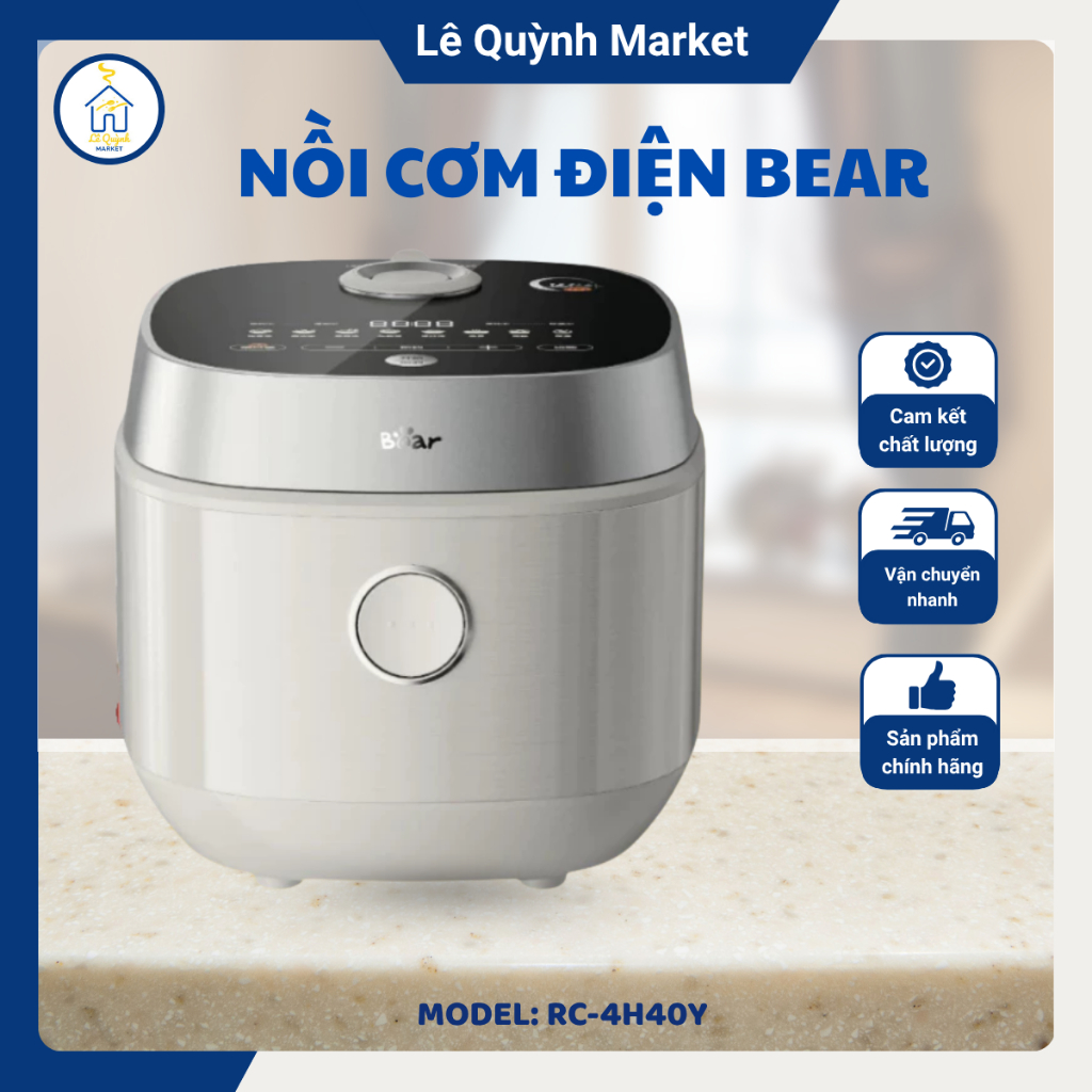 Nồi Cơm Điện Bear RC-4H40Y Phủ Ceramic Pro 9H Chống Dính Bền, Lõi Gang Giữ Nhiệt Cơm Chín Đều - Lê Q
