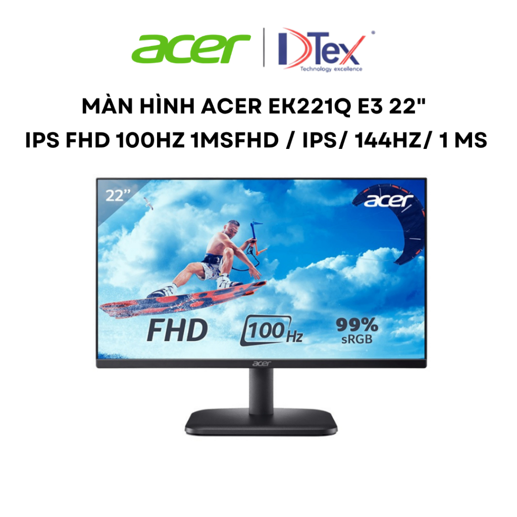 Màn Hình Acer EK221Q E3 22 inch IPS Full HD 100Hz 1ms – FreeSync, Viền Mỏng, HDMI, VGA - Bảo Hành Ch