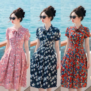 Đầm xòe cổ nơ chấm bi CC27 cao cấp
