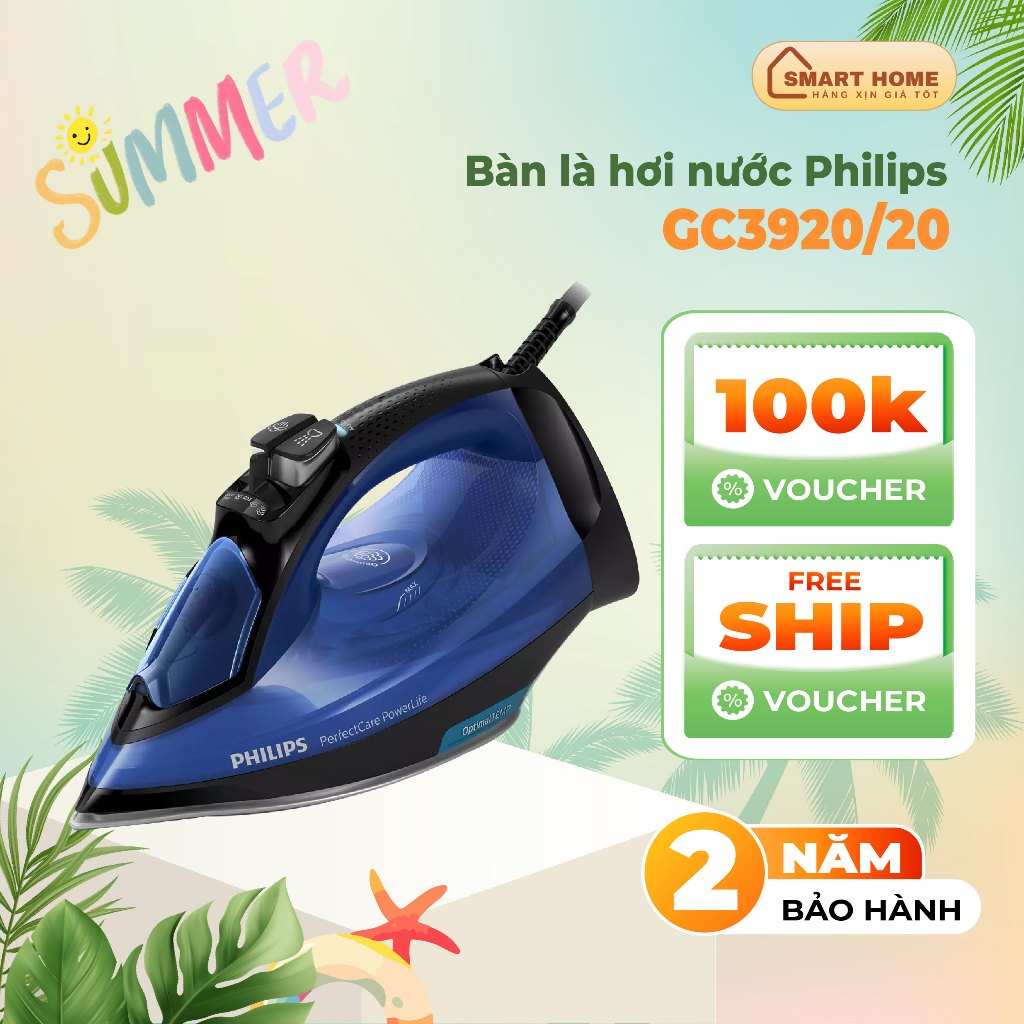 Bàn ủi, bàn là hơi nước cầm tay Philips GC3920/20, công suất 2500W, bảo hành 2 năm | Hàng chính hãng