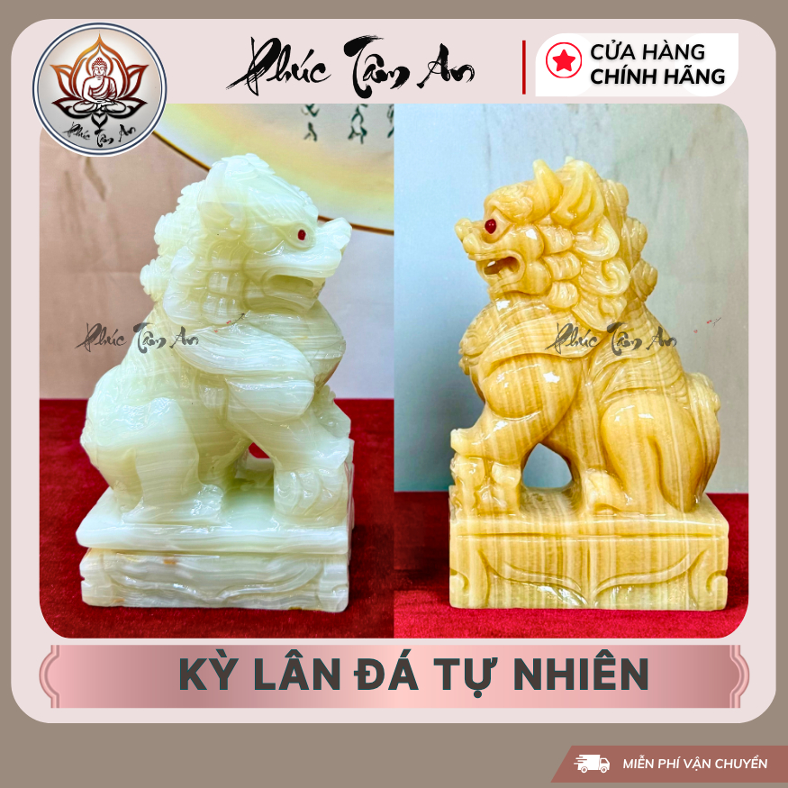 Căp kỳ lân đá ngọc tự nhiên, kỳ lân phong thuỷ đá nguyên khối Cao 20cm