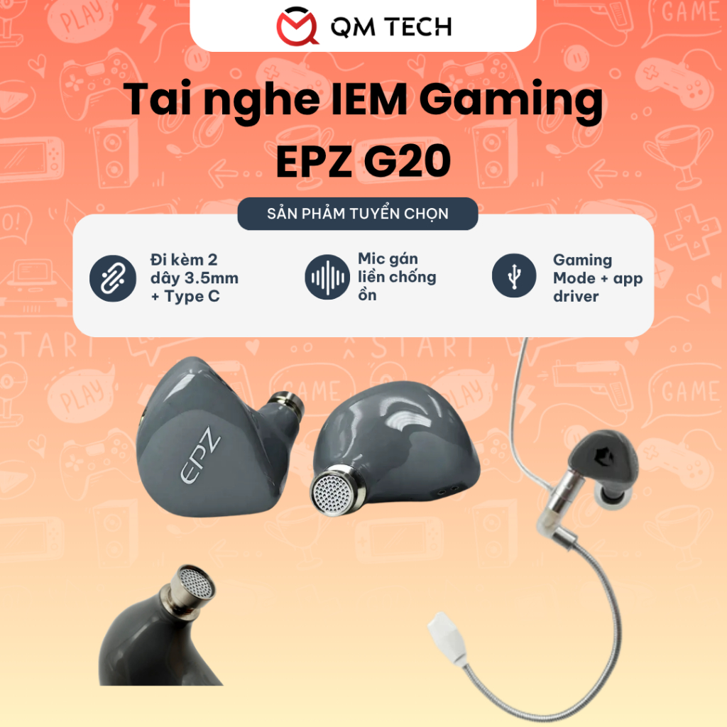 Tai nghe IEM Gaming EPZ G20 có mic chống ồn, 2 phiên bản dây, app tùy chỉnh | QMTech Store