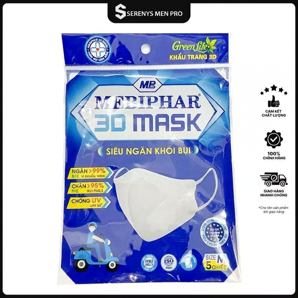 Mebiphar 3D Mask – Khẩu trang thoáng khí, lọc bụi, bảo vệ hằng ngày Serenys