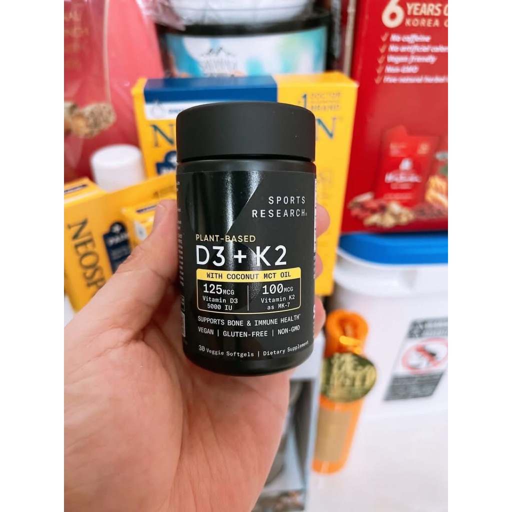 Viên uống bổ sung vitamin D3 & K2 thuần chay Sport Research Plant - Based D3 & K2 30 viên của Mỹ.