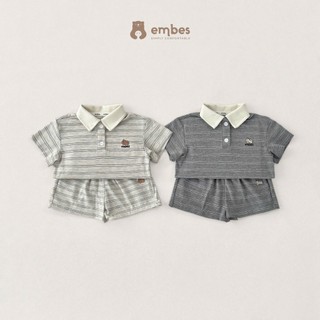 Bộ Quần Áo Polo Cộc Tay Cho Bé Trai Embes, Bộ Cộc Hè Chất Cotton Hình Thêu Hoạ Tiết Cho Bé Từ 8-18kg