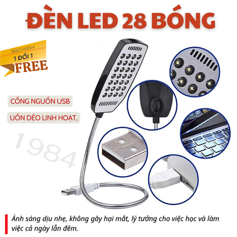 Đèn Led 28 Bóng Siêu Sáng Để Bàn Nguồn USB Thân Hợp Kim Uốn Dẻo