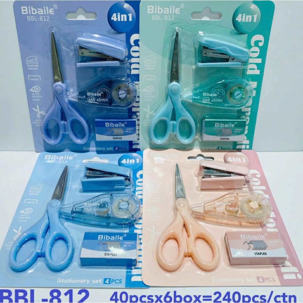 Sét học tập 4in1 BiBaile Morandi-Kéo,băng xoá,bấm kim,hộp kim