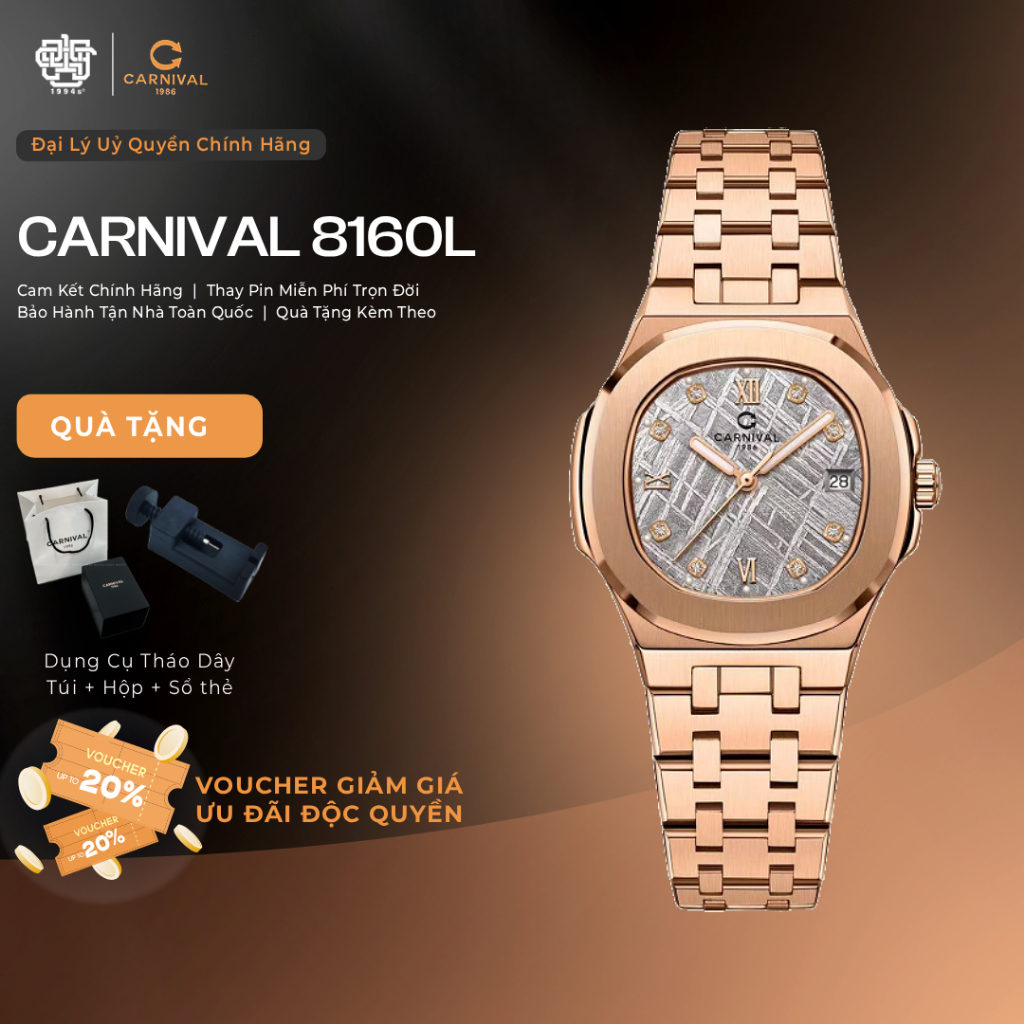 Đồng Hồ Nữ Carnival 8160L-VH-TT Kính Sapphire, Dây Thép Sang Trọng Hàng Chính Hãng 1994s WATCH