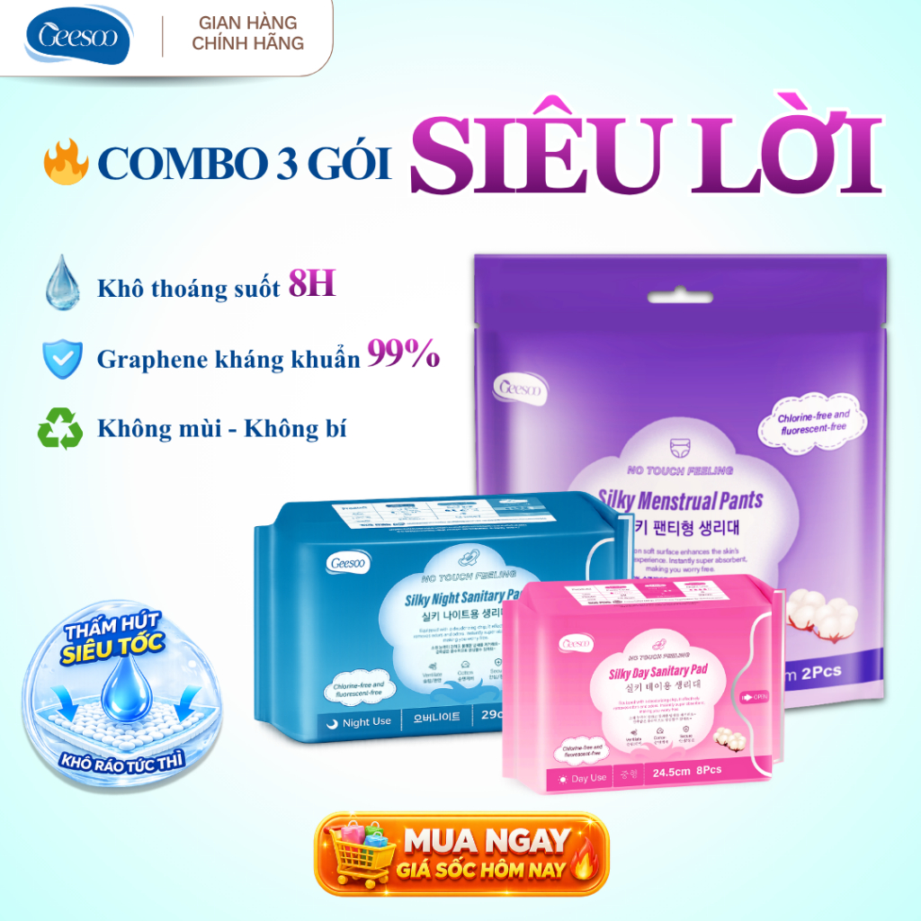 [Geesoo] Combo 3 Băng Vệ Sinh Chip Graphene Siêu Thấm – Chống Tràn – Thoáng Khí - Chống Ẩm