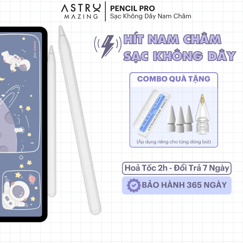 [Sạc không dây] Bút cảm ứng Pencil Max cho iPad - Stylus Pencil 2 AstroMazing chống chạm nhầm thanh 