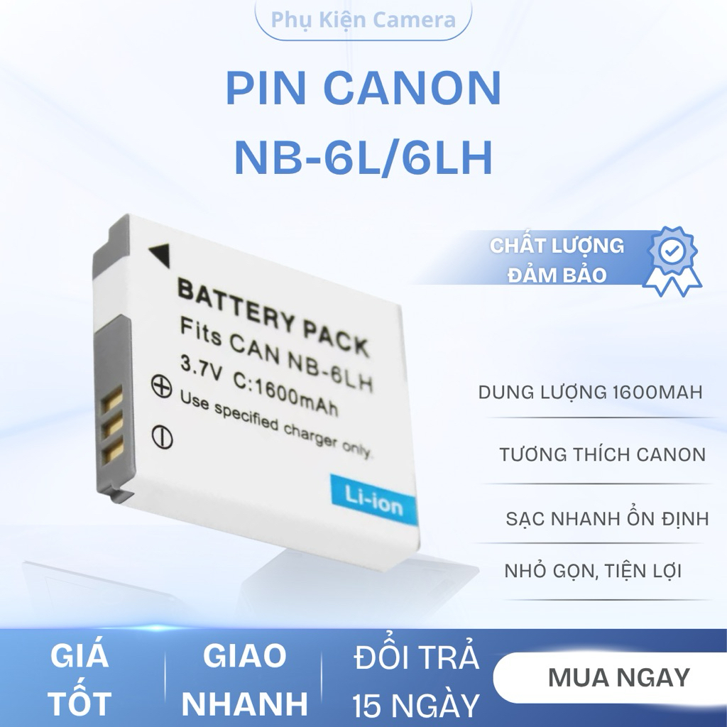 Pin Máy Ảnh Canon NB-6LH / NB-6L - Dung Lượng Cao 1600mAh Cho PowerShot SX, IXUS, IXY IXUS 105, 200 