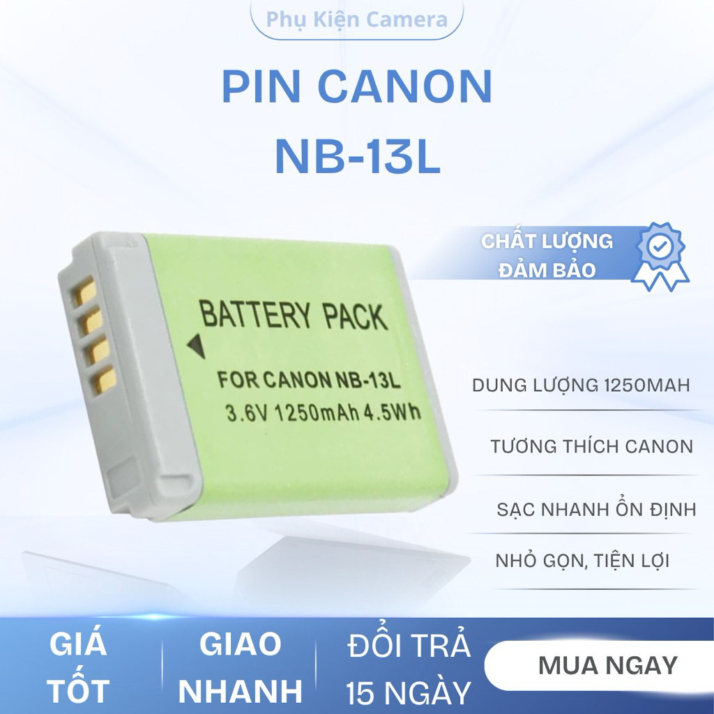Pin Máy Ảnh Canon NB-13L Dung Lượng 1250mAh Cho Canon G5X, G7X Mark II, G7X Mark III, G9X, SX620, SX