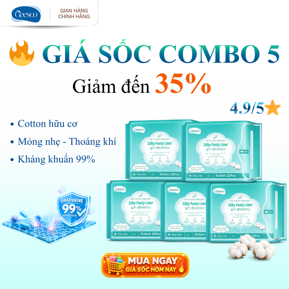 Băng vệ sinh hằng ngày Geesoo Silky 15.5cm – Siêu mỏng nhẹ, thấm hút nhanh, khô thoáng (22 miếng)