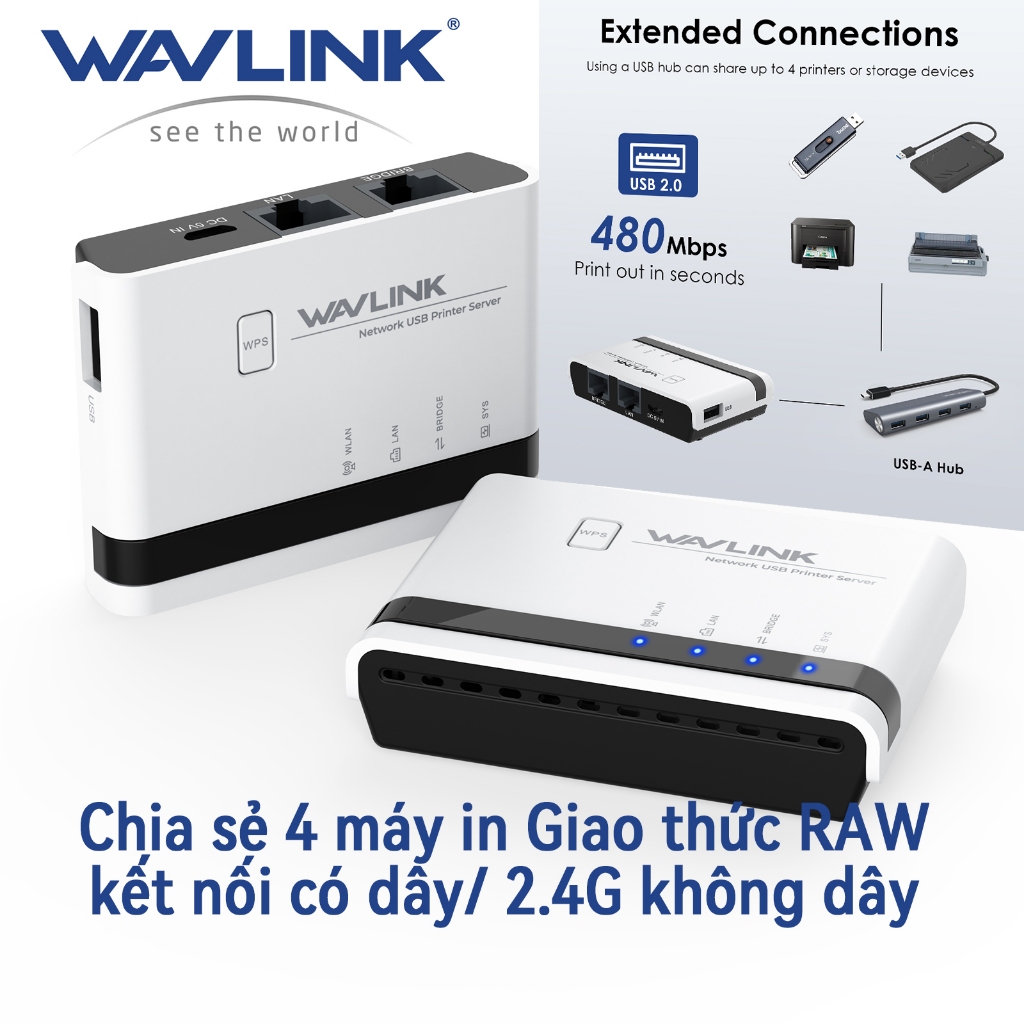 WAVLINK Máy Chủ In Không Dây Đa Chế Độ USB/LAN/WiFi Tương Thích Windows/Mac/RAW