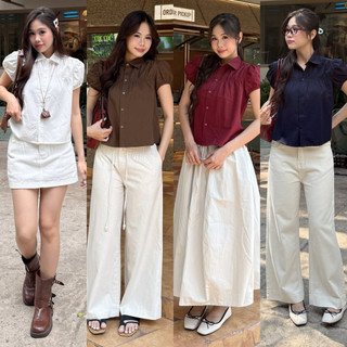 [RÁCH STORE] Áo Kiểu - Cổ Sơ Mi - Nhún Ngực - Tay Ngắn Bo
