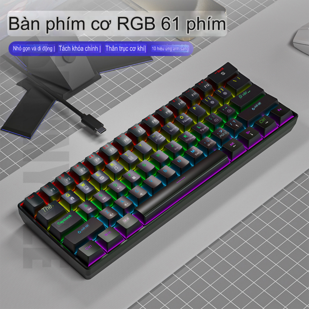Bàn phím Cơ có dây Gaming K61 LED RGB kết nối PC,LapTop,OTG chơi game và làm việc