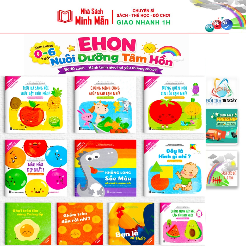 EHON NHẬT Cho Bé 0–6Tuổi - Nuôi Dưỡng Tâm Hồn, Cảm Xúc Thói Quen Tốt  - Bộ 10 Cuốn Ehon Song Ngữ