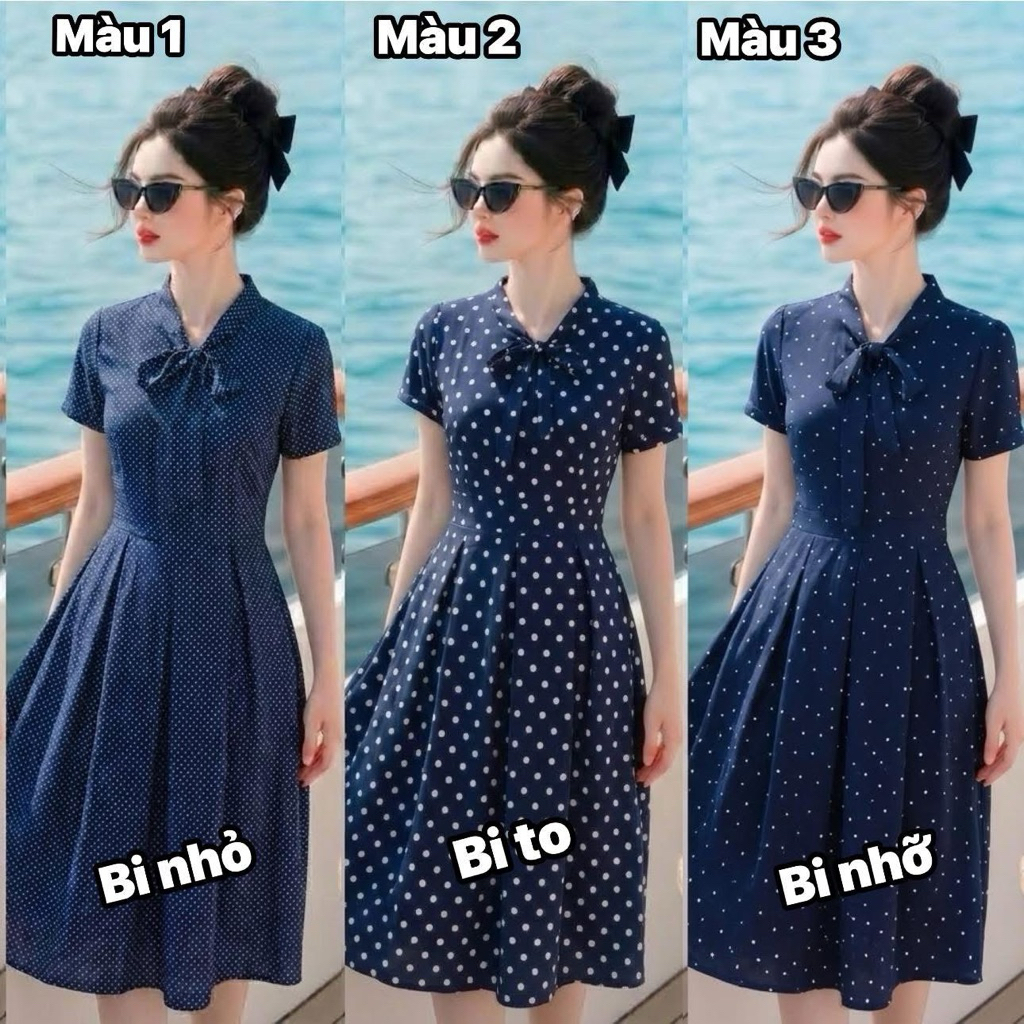 Đầm xòe cổ nơ chấm bi CC27 cao cấp