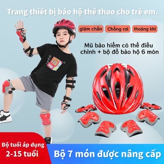 Bộ bảo hộ 7 món cho trẻ em, mũ bảo hiểm điều chỉnh chống rơi cho xe đạp, trượt patin, phù hợp 2-15 tuổi