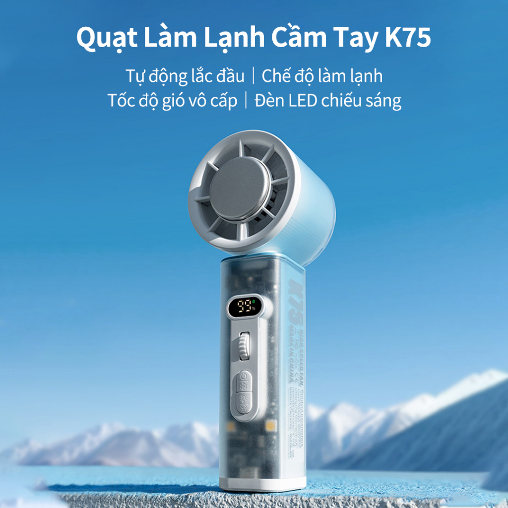 3Life Quạt Turbo Jet 3000mAh có thể sạc lại, Quạt làm mát K75, Tự động xoay, 100 tốc độ gió, Di động
