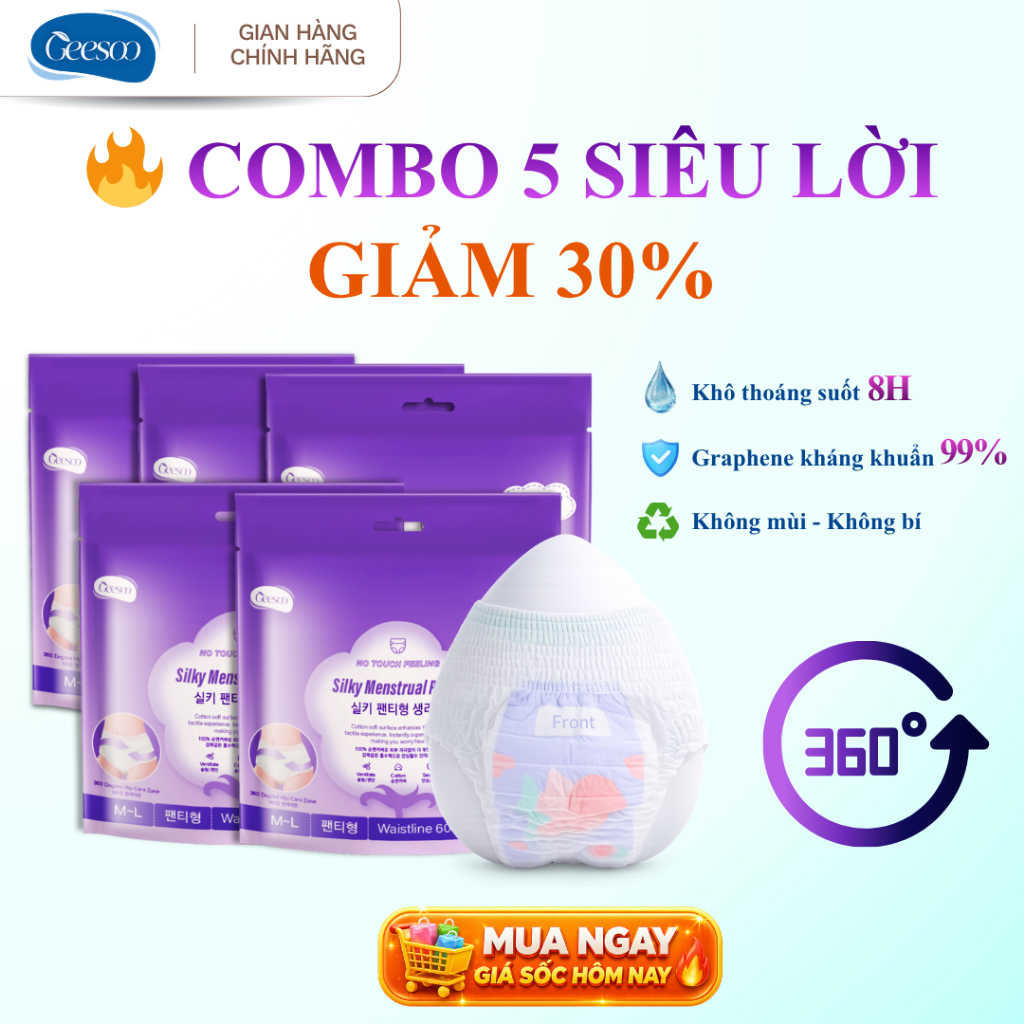 [Geesoo] Băng vệ sinh dạng quần – Thoáng Khí, Chống Tràn, Phù Hợp Da Nhạy Cảm (2 Miếng/Gói)