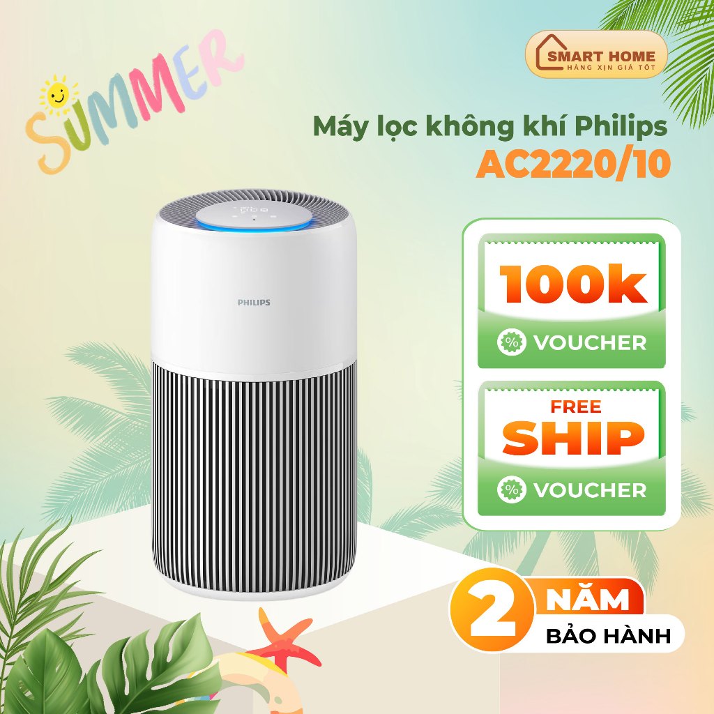 Máy lọc không khí Philips AC2220/10 (109m2), lọc sạch nhanh, lọc mọi vi khuẩn và virus hiệu quả 99.9