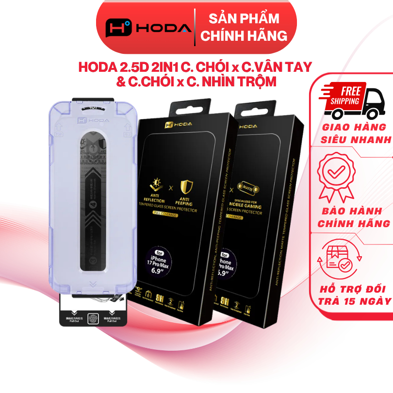 [ Có iP 17] Cường Lực 2in1 Hoda Chống Chói & Chống Nhìn Trộm| Chống Chói x CVT Có Khung Dán cho iP 1