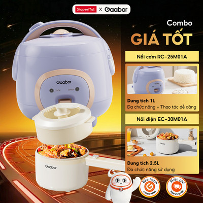 Combo Gaabor 508 Nồi cơm điện mini 1L Gaabor RC-25M01A và Nồi lẩu điện đa năng 2.5L EC-30M01A sinh viên văn phòng