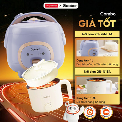 Combo Gaabor 500 Nồi cơm điện mini 1L Gaabor RC-25M01A và Nồi điện đa năng 1.5L GR-N15A sinh viên văn phòng