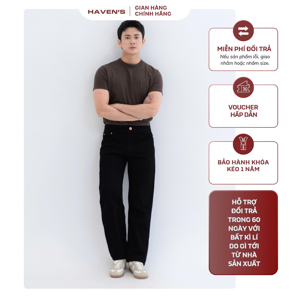 [SS3] Quần ống đứng nam form Regular Fit Haven’s, quần jean cạp cao ôm eo vừa vặn tôn dáng dễ phối đ