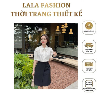 Áo sơ mi thô tay xếp bồng cổ nhọn tay cộc LALA fashion mã 4431