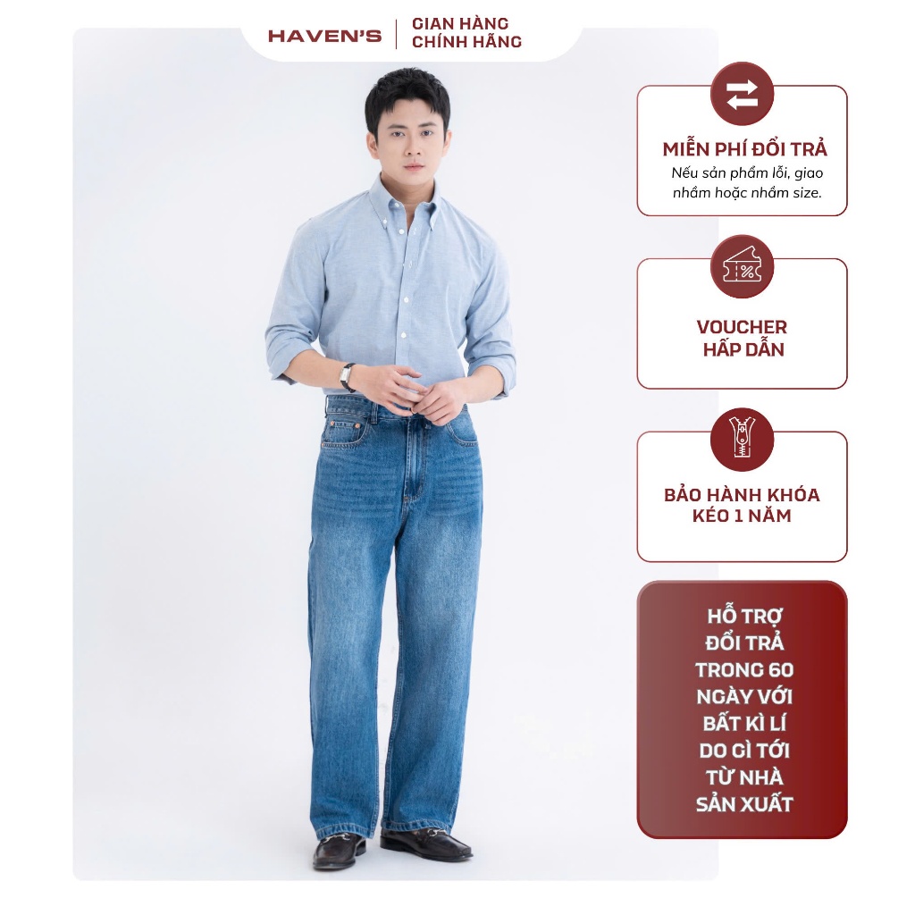 ĐẠI LÝ KHÁNH X HAVEN'S Quần jeans ống đứng, form Straight Fit chất liệu 95% cotton, 3% rayon, 2%poly