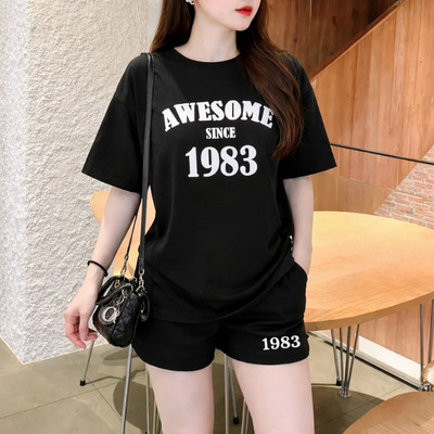 Bộ quần áo thun nữ dáng rộng NB25 màu đen nhiều hình chất liệu cotton co giãn 4 chiều Loza G0460