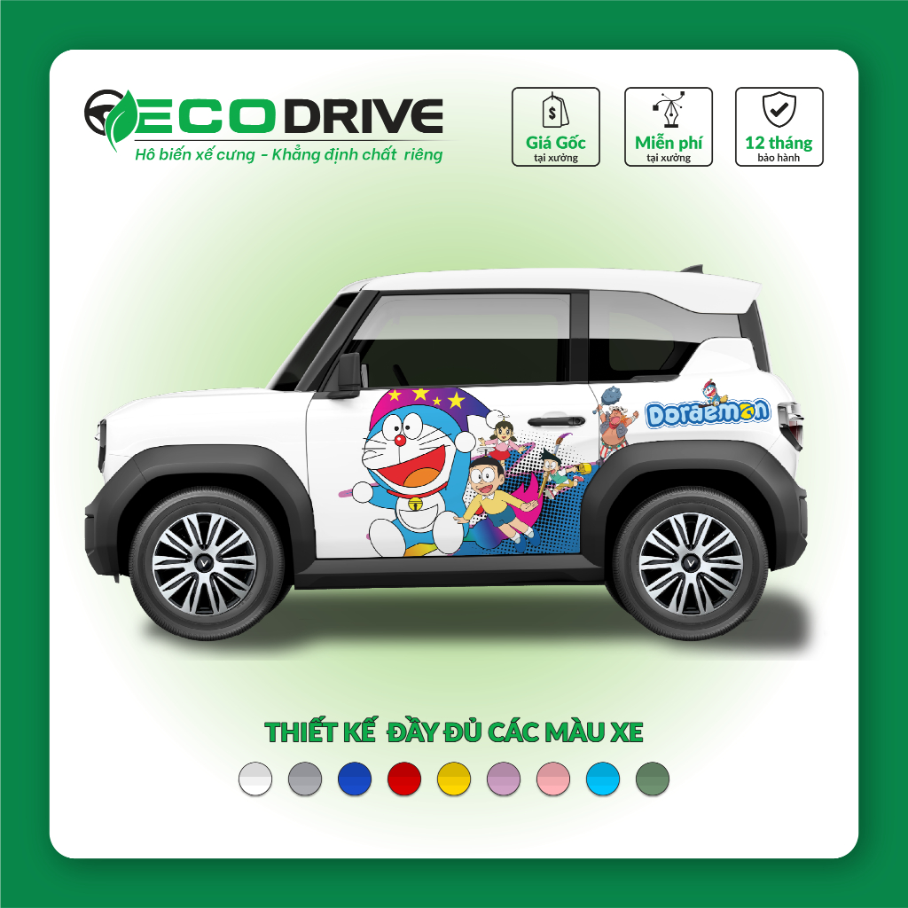 [ECODRIVE] Tem Dán Xe VinFast VF3 Mẫu Thế Giới Doraemon - Bộ Decal Hoạt Hình Vui Nhộn, Bảo hành 12T