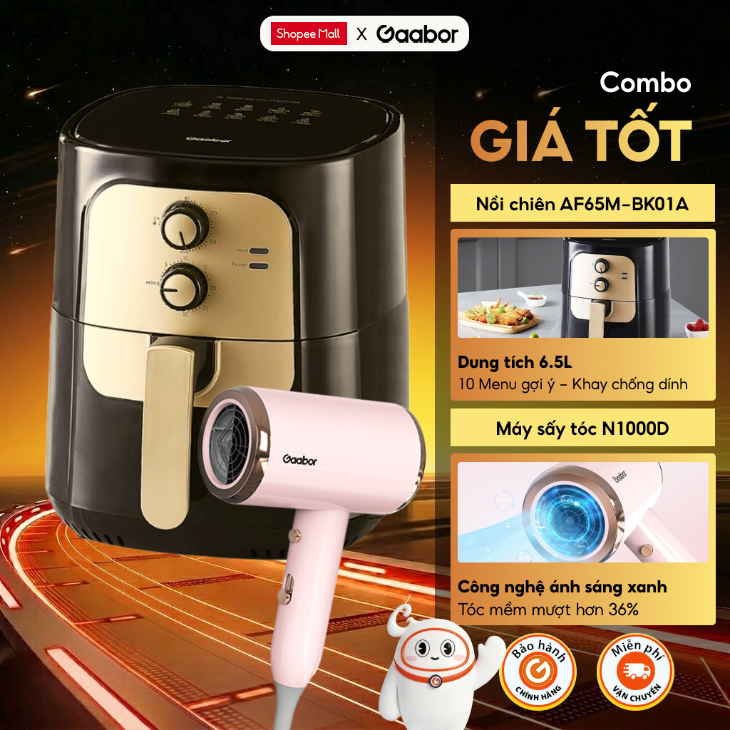 【Combo Sales】Gaabor 40 Nồi chiên không dầu 6.5L AF65M-BK01A và Máy sấy bảo vệ tóc N1000D