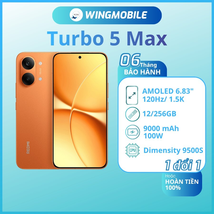 Redmi Turbo 5 Max, ram 12/256G, chip Dimensity 9500s, hàng Fullbox, bảo hành 1 đổi 1 - Wingmobile | BigBuy360 - bigbuy360.vn
