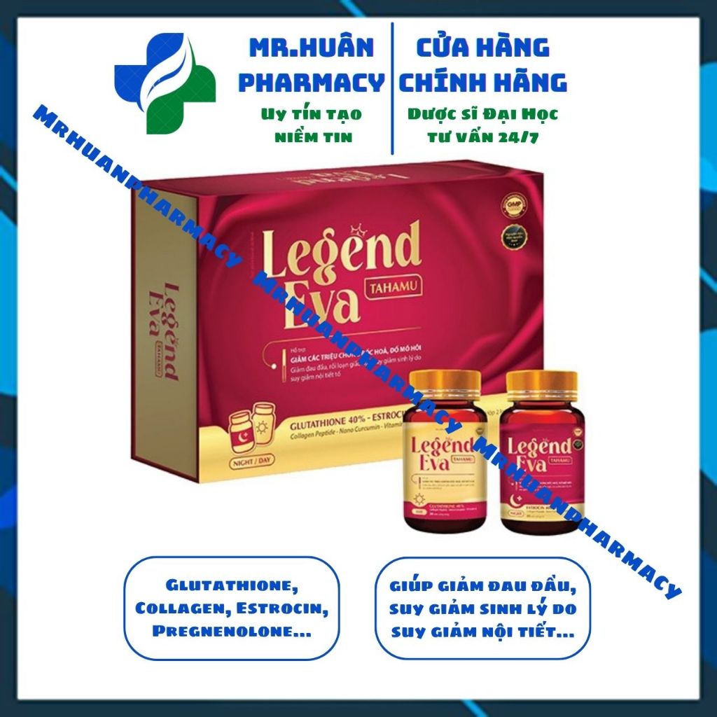 Nội tiết tố nữ Legend Eva Tahamu (Hộp 2 lọ x 30 viên) - Giúp giảm bốc hoả, đổ mồ hôi, giảm đau đầu