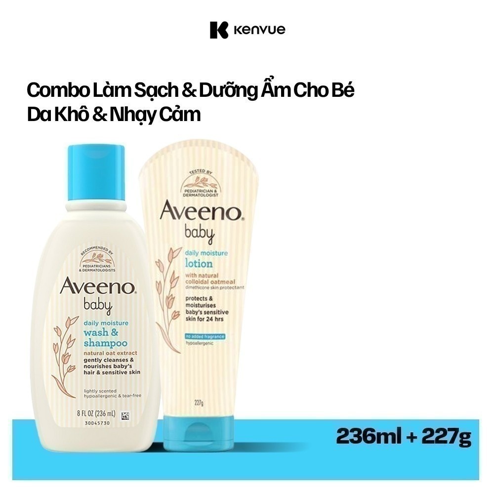 [LUCIE] CB2 Sữa tắm gội toàn thân Aveeno baby 236ml và Sữa dưỡng thể Aveeno Baby Daily Moisture Loti