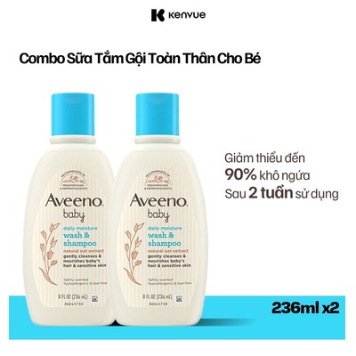 [LUCIE] Bộ 2 Sữa tắm gội toàn thân Aveeno Baby 236ml